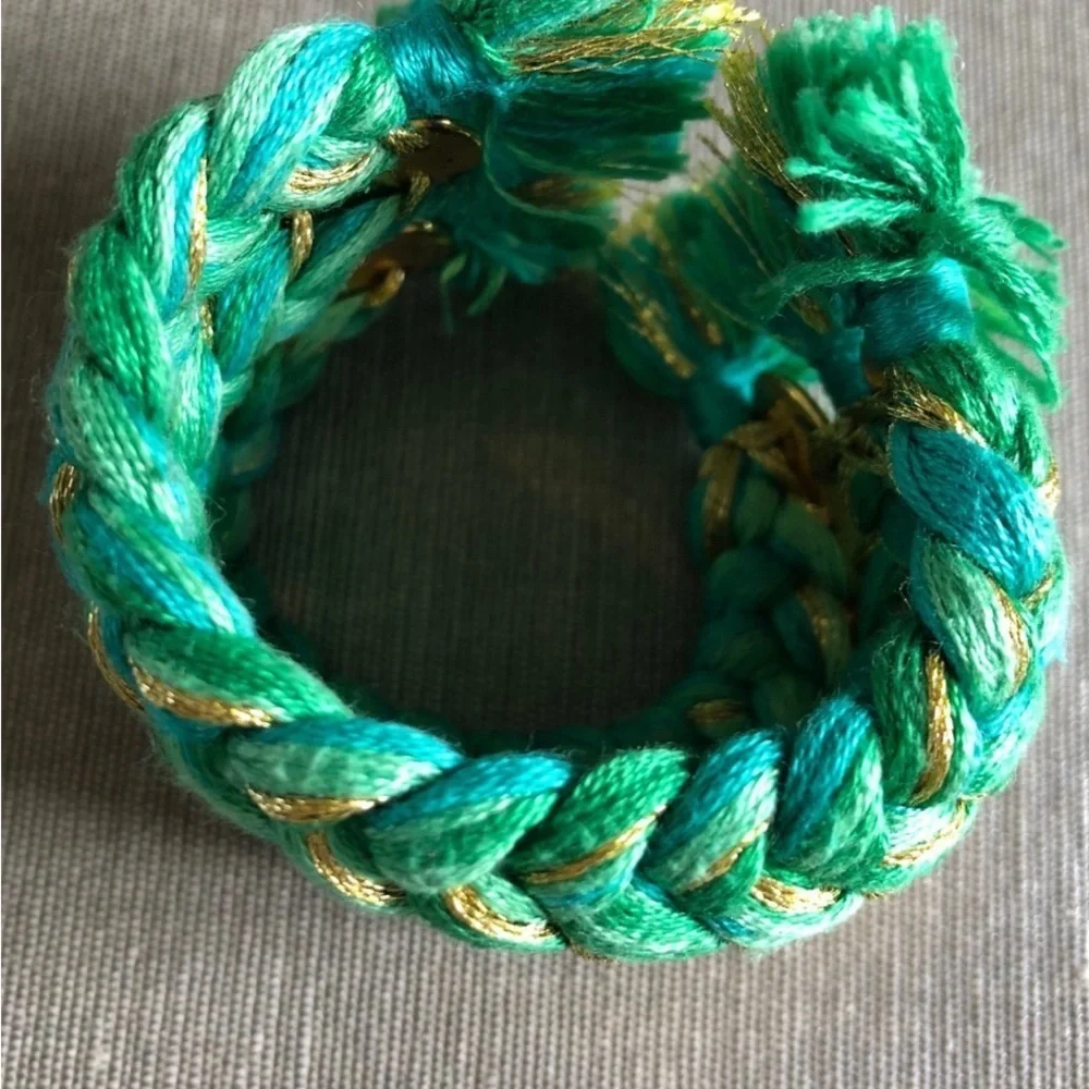 Gold and Green Braided Cuff Bracelet